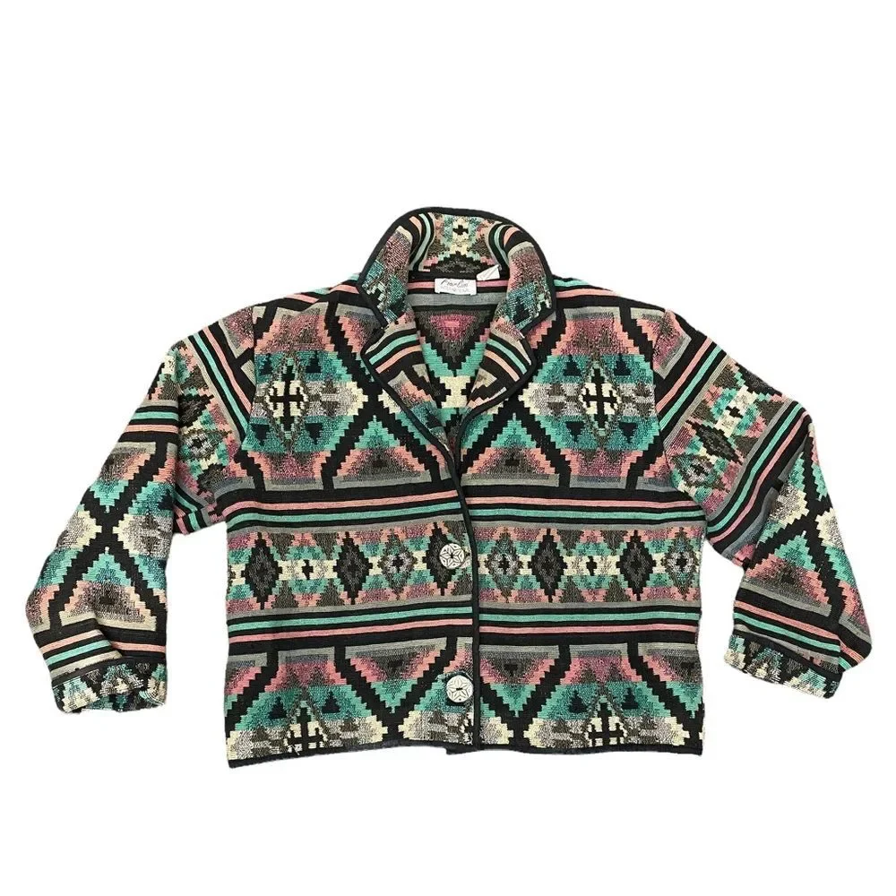 Vinatge Crop Bolero Jacket Quilted Tapestry Southwestern Vibes boho - Picture 1 of 5